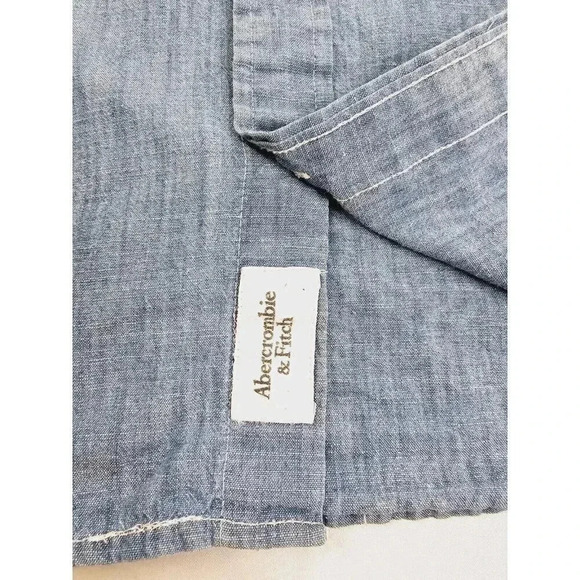 Abercrombie & Fitch Size Small Blue Denim Long Sleeve Logo Tag L/S Muscle Shirt - Picture 6 of 8